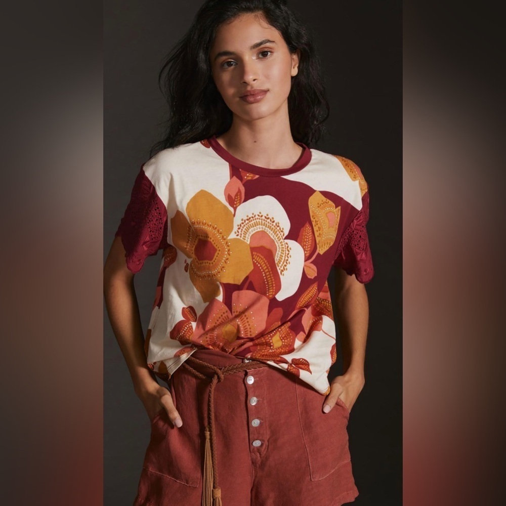 Tiny Jeanine Eyelet Embroidered Tee by Anthropolgie - Size medium